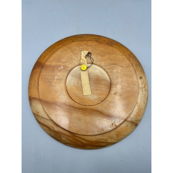 Vtg Hand Painted Plate Floral Wooden Wall Decor 8" Purple Cottage Rustic - Picture 3 of 4